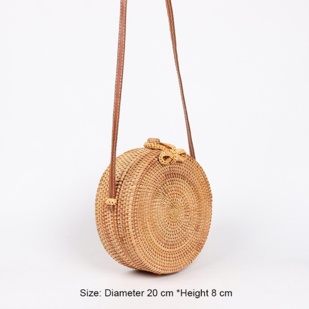 Circle Straw Beach Handwoven Rattan Crossbody Bag - Picture 3 of 8